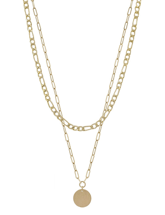 Matte Link Chain Layered with Circle Necklace