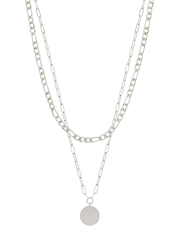 Matte Link Chain Layered with Circle Necklace