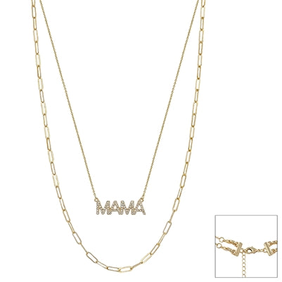 Chain Layered with Rhinestone MAMA Necklace