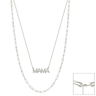 Chain Layered with Rhinestone MAMA Necklace