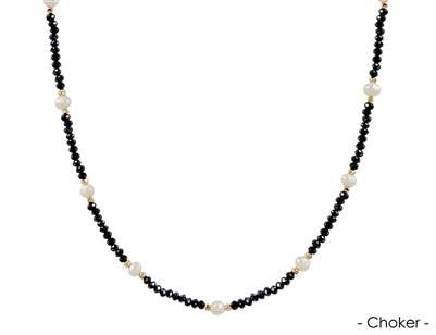 Black Crystal Choker with Pearl Necklace