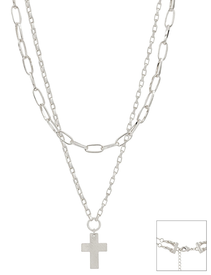 Chain Layered with Matte Cross Multi Way Necklace