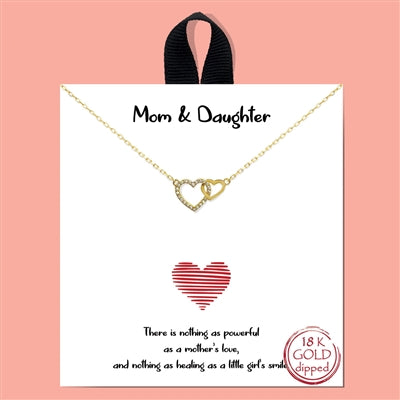 Double Heart "Mom & Daughter" 18K Gold Plated 16"-18" Necklace