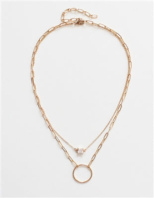 Double Layered Rhinestone and Gold Circle Necklace