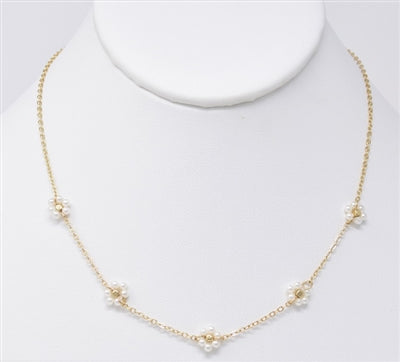 Gold Chain with Pearl Flower Accents Necklace