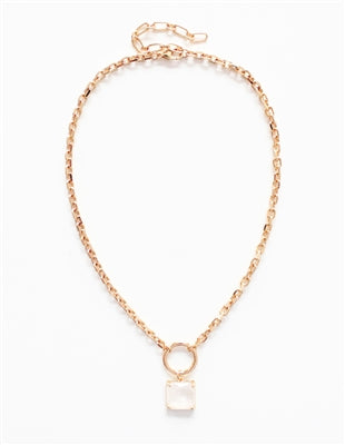 Matte Gold Chain with Crystal Drop Necklace
