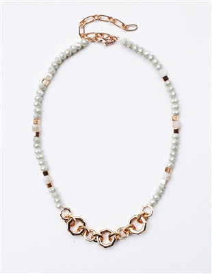 Natural Crystal and Gold Geometric Link Necklace