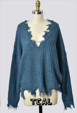 Distressed Sweater-Teal