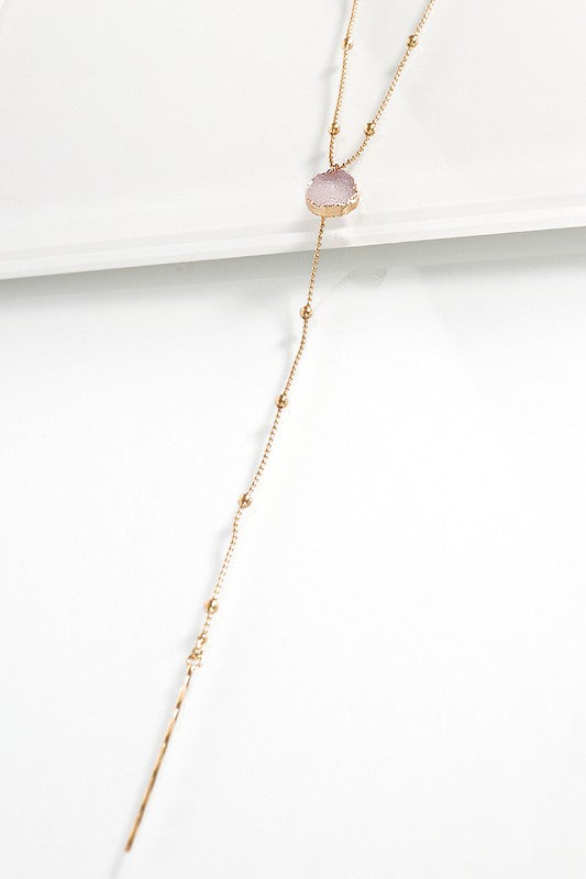 White Druzy Y Shape Necklace