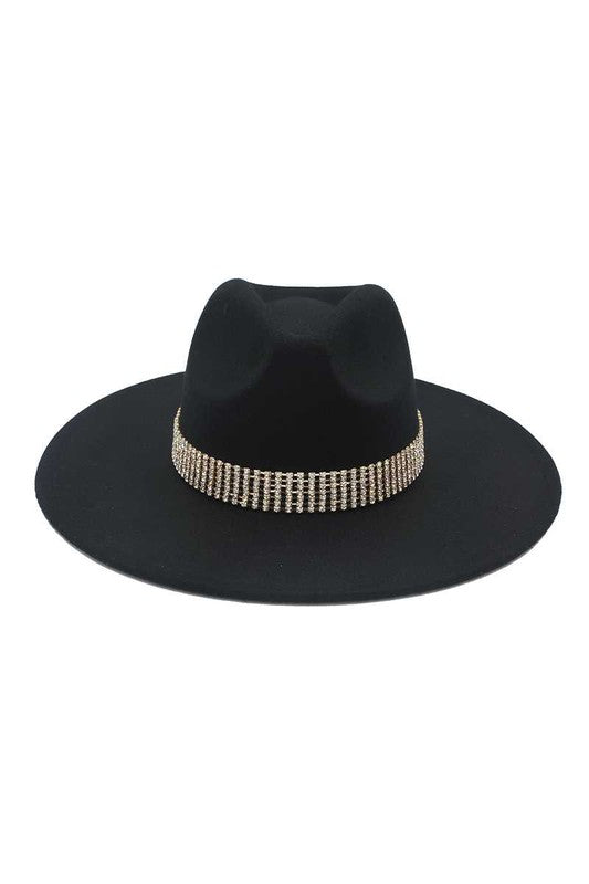 Black Fedora Hat With Rhinestone
