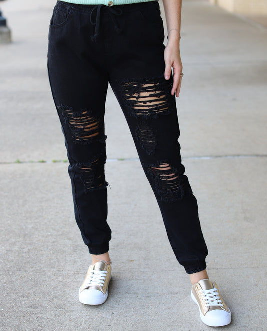 Black Denim Joggers