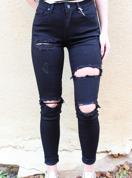 Leilani Black Distressed Skinny Jeans- Kan Cans