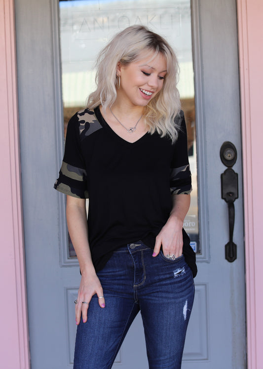 Camo Contrast Top