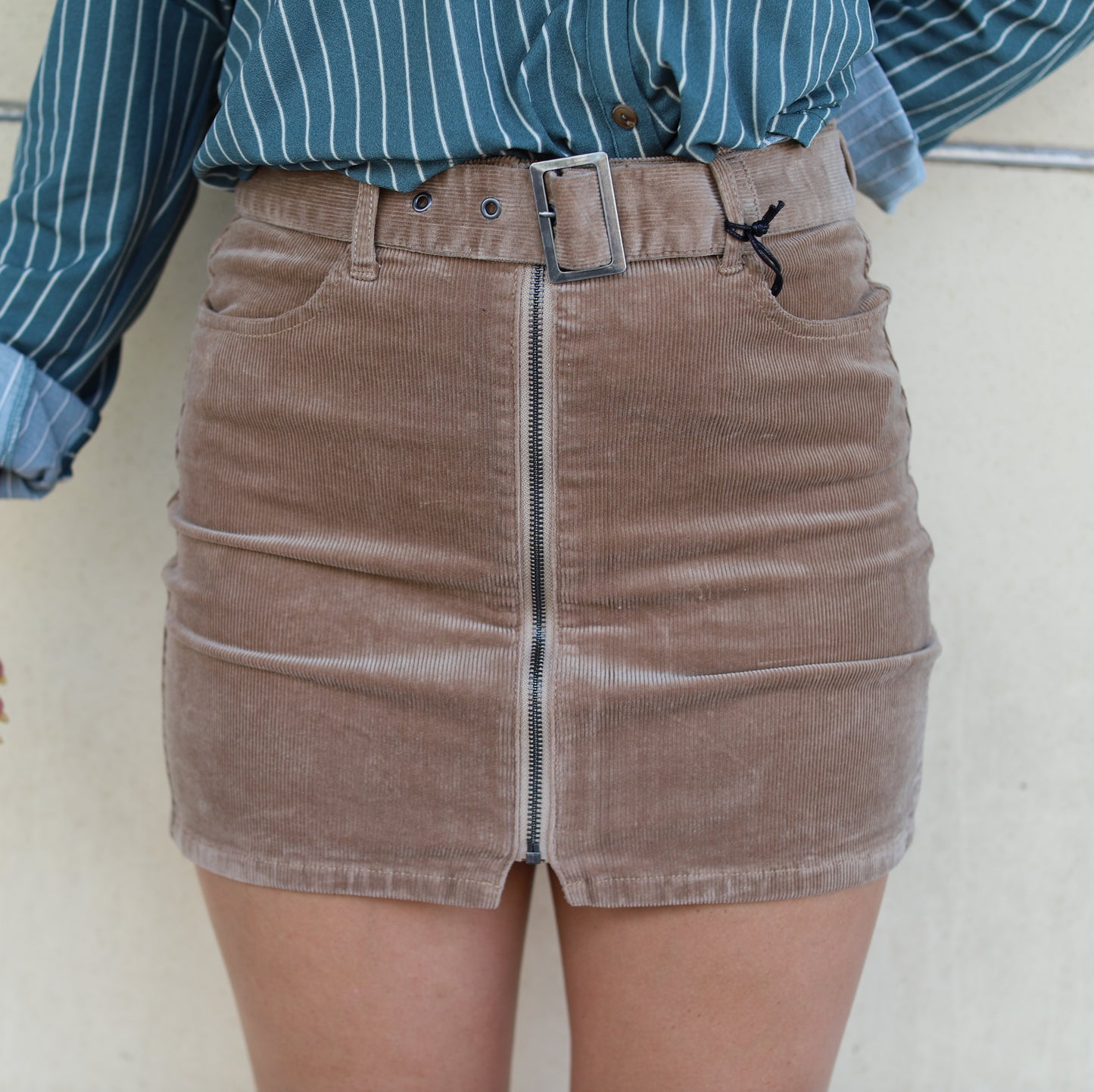 Belted Corduroy Skirt
