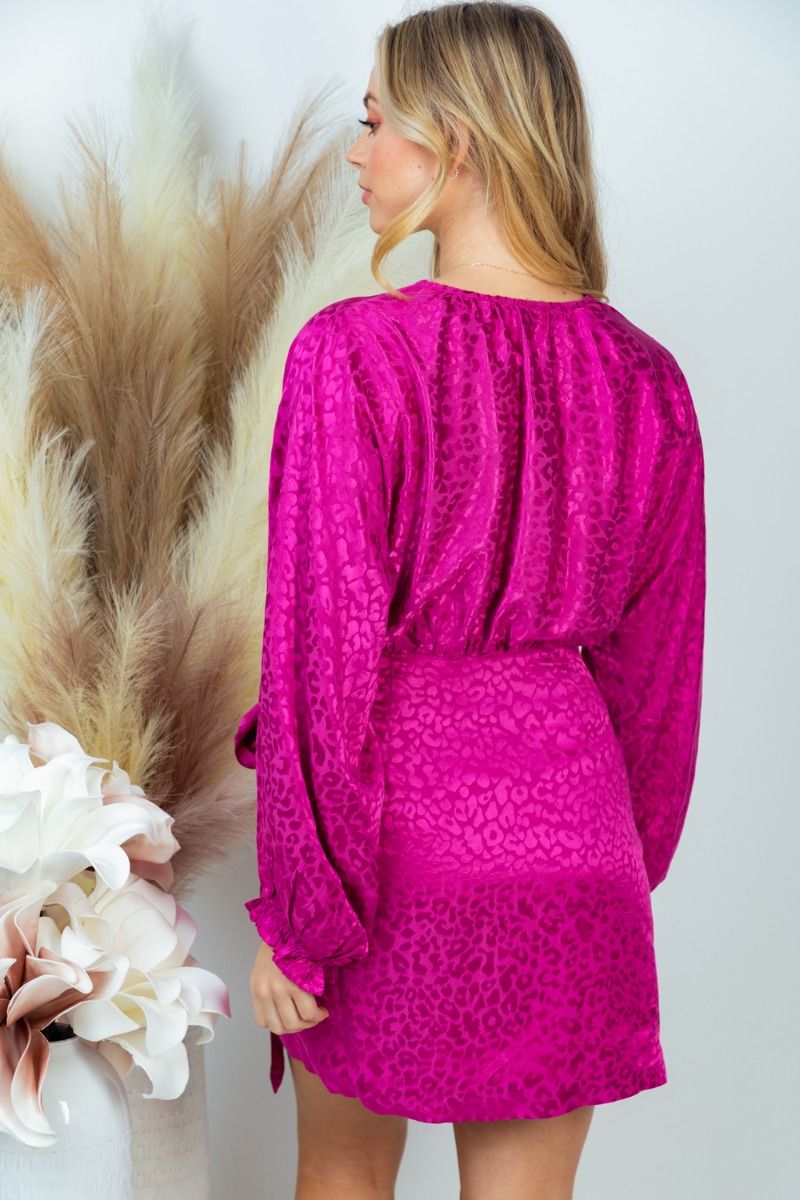 Hot Pink Leopard Surplice Dress