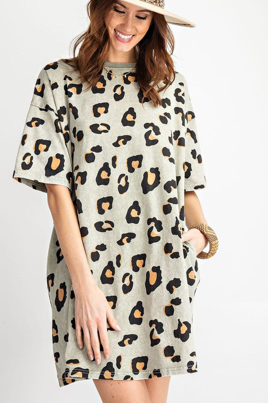 Faded Sage Leopard Tee Shirt Dress