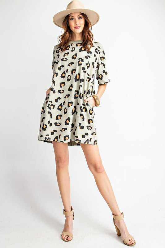 Faded Sage Leopard Tee Shirt Dress