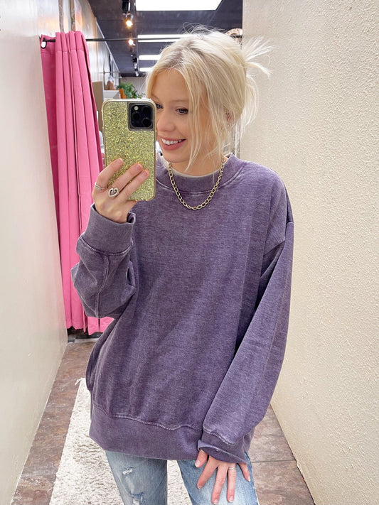Plum Mineral Wash Pullover Top