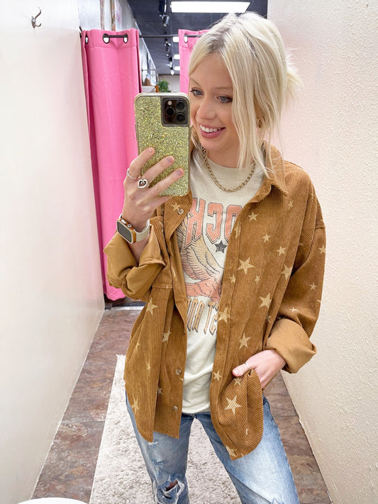 Corduroy Camel Star Shacket