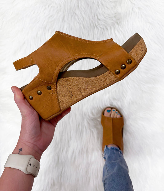 Carly In Cognac Wedge-Corkys