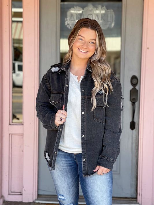 Denim Distressed Shirt Jacket