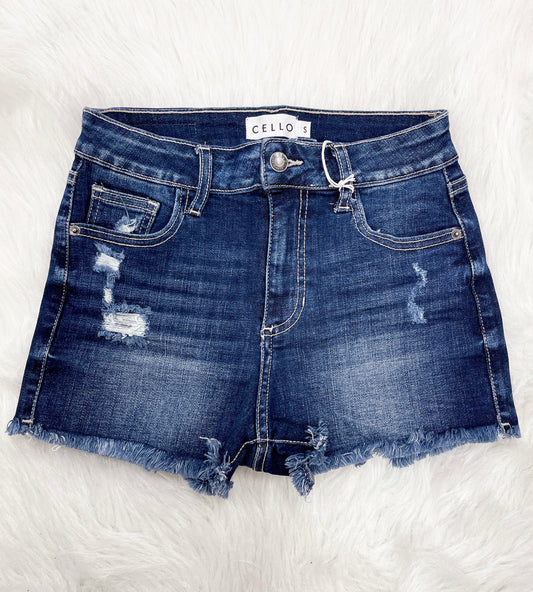 Dark Denim Fray Shorts-Cello