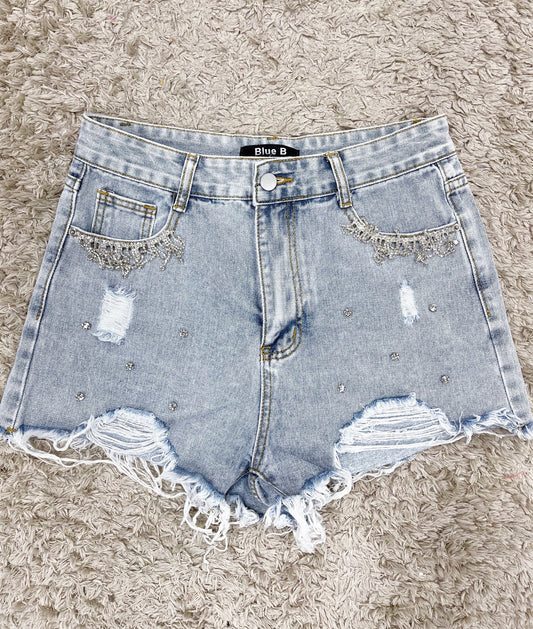 Rhinestone Studded Denim Shorts