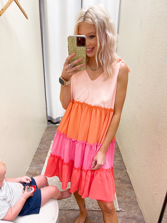 Pink Colorblock Dress
