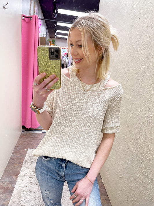 Oatmeal Open Shoulder Top