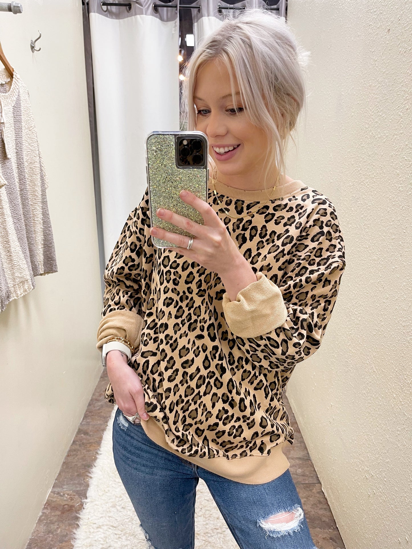 Khaki Leopard Pullover Top