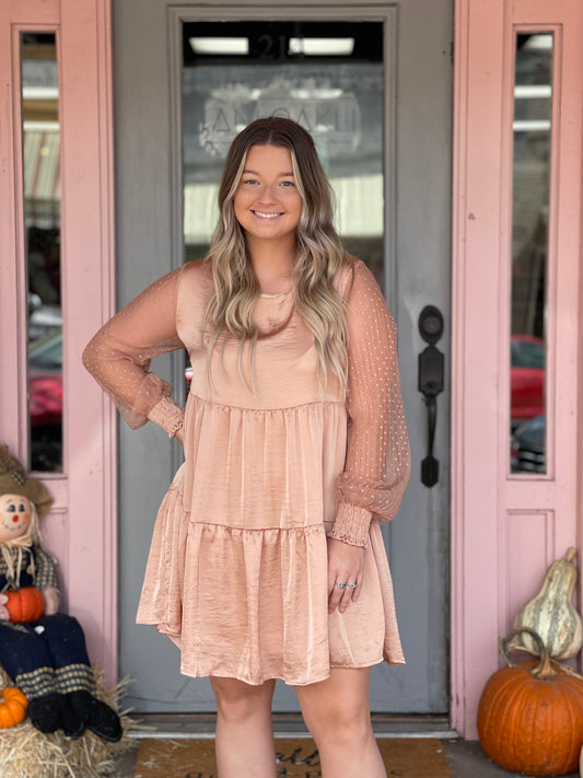 Nude Satin Tiered Dress