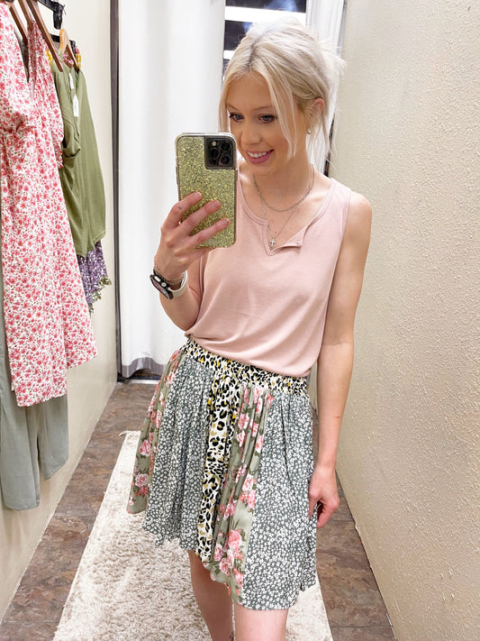 Mixed Print Mini Skirt
