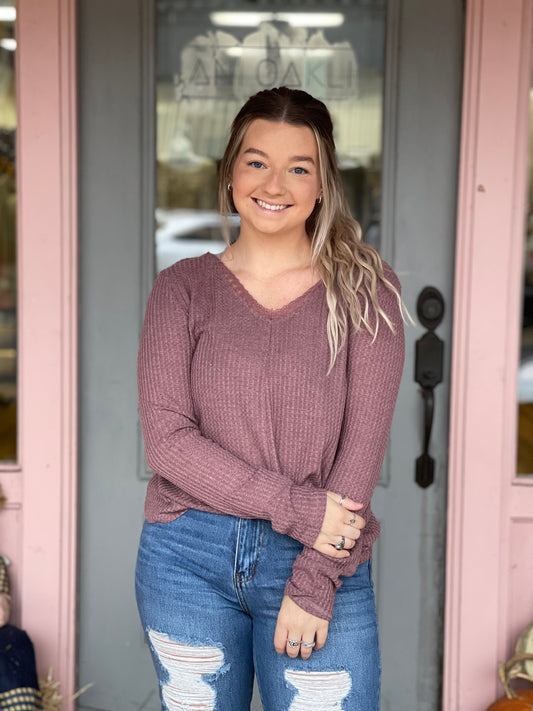Waffle Knit Lace Trim Top