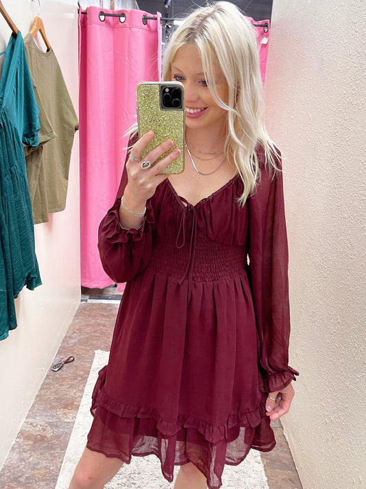 Wine Frill Dress