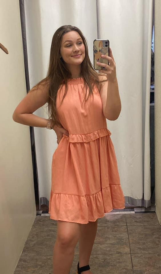 Peach Ruffled Halter Mini Dress