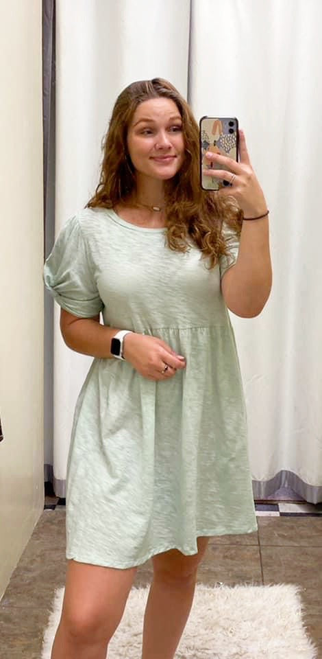 Short Twisted Sleeve Sage Mini Dress