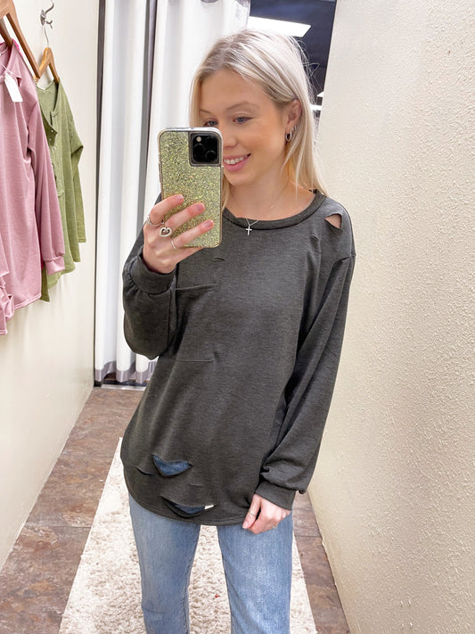Distressed Sweatshirt Top