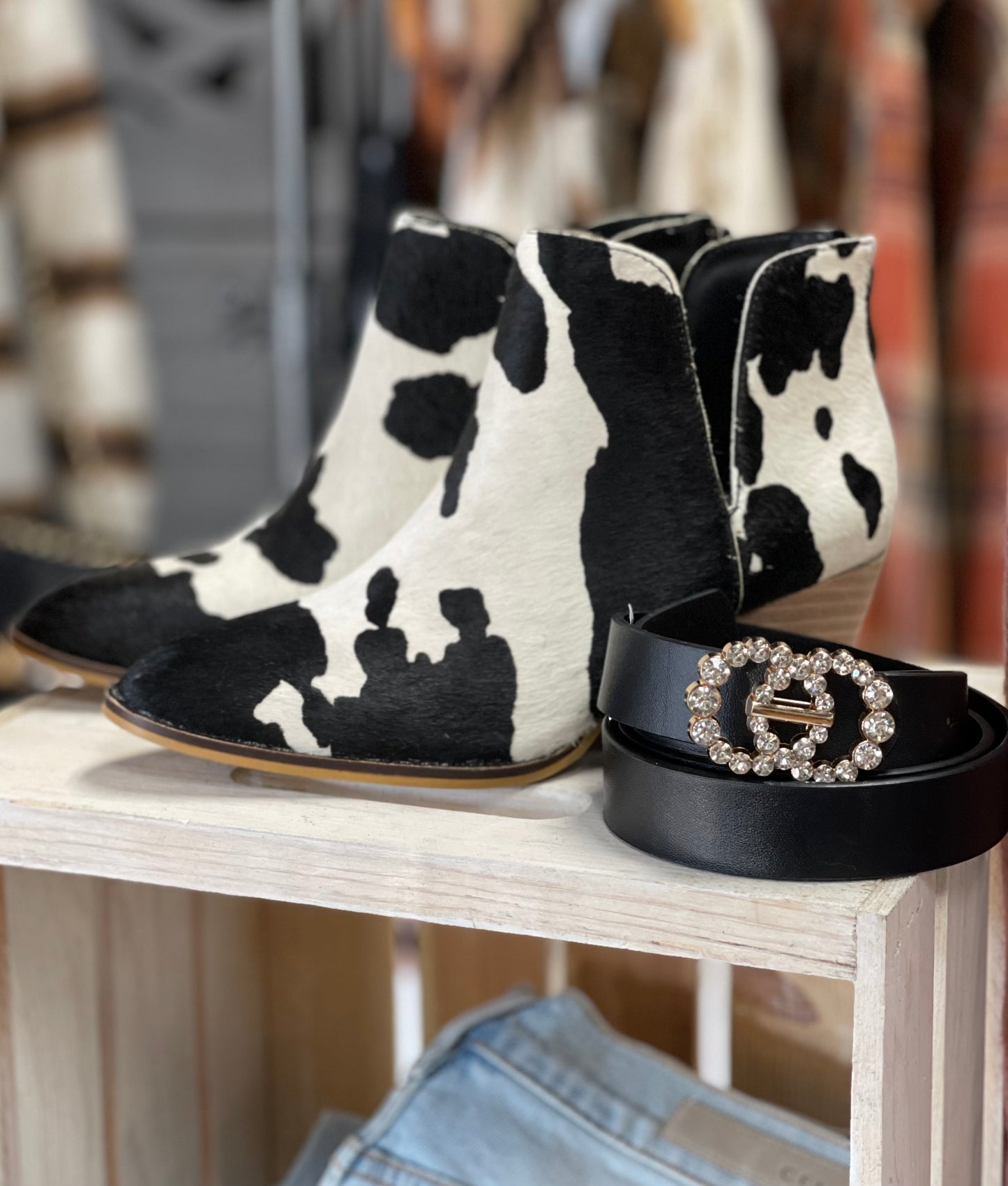 Bessie Cow Print Boots-Corkys'