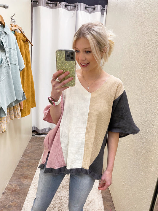 Mauve/Grey Color Block Top