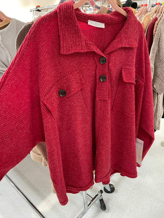 Red Spread Collar Pullover