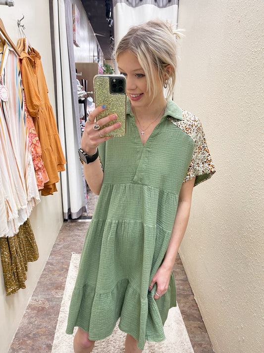 Sage Ruffle Tiered Dress