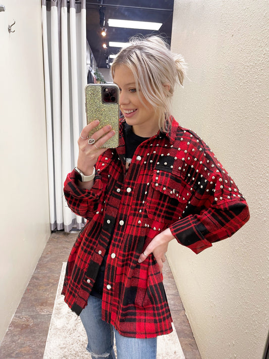 Red Plaid Studded Jacket