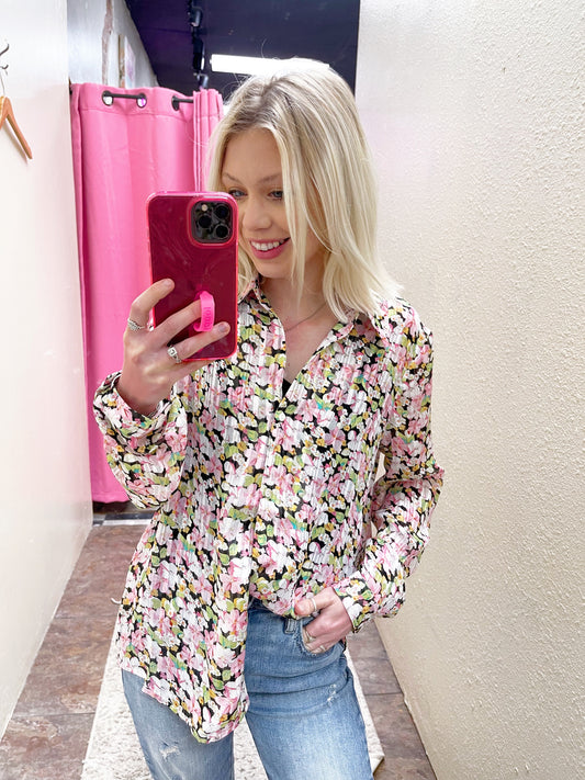 Lurex Floral Button Top