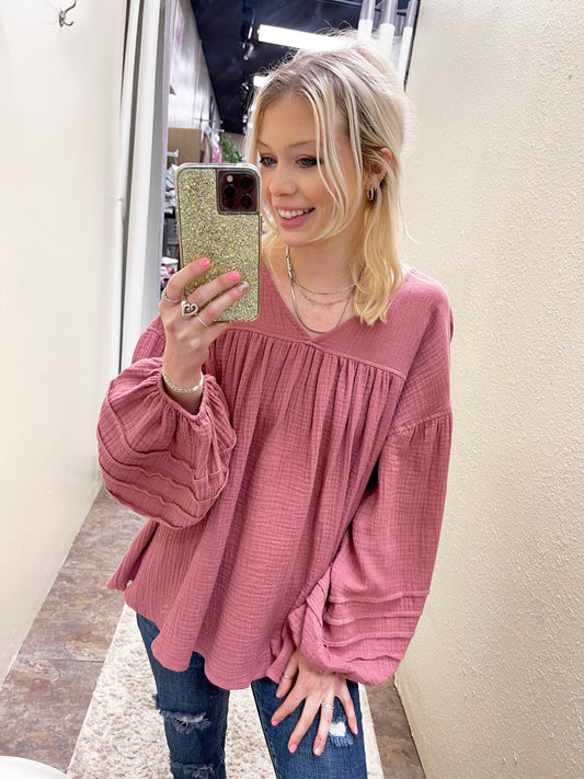 Rose Pintuck Detail Top