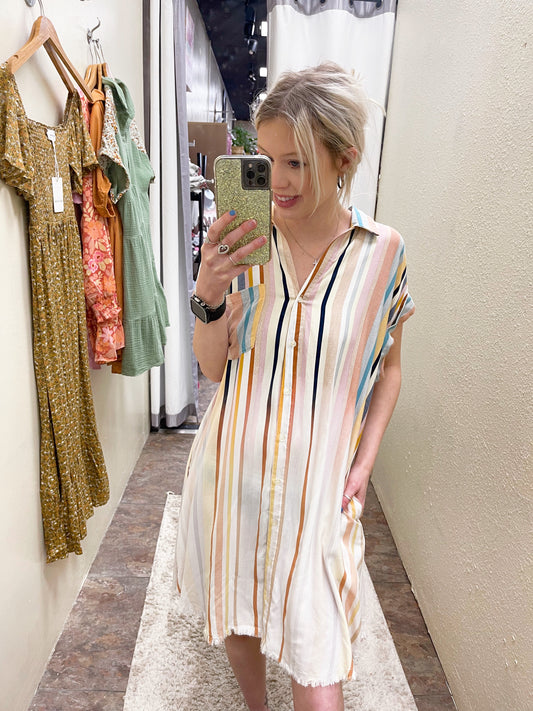 Bleached Striped Shirt Dress