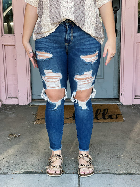 Kailee Distressed Crop Skinny Jeans-Cello