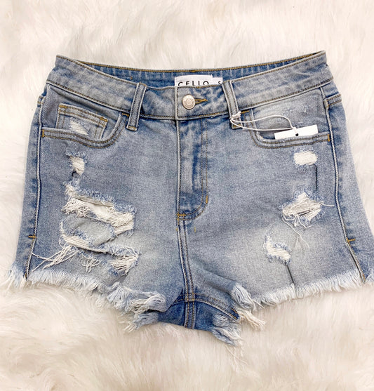 Megan High Rise Fray Hem Shorts-Cello