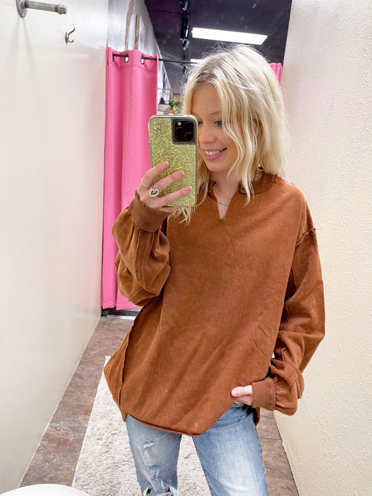 Brown Notch Neck Pullover