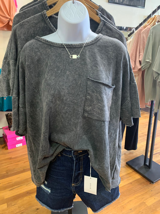 Mineral Wash Raw Cut Pocket Top