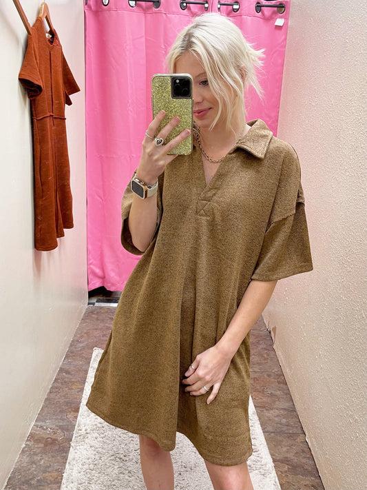 Collared Mocha T Shirt Dress